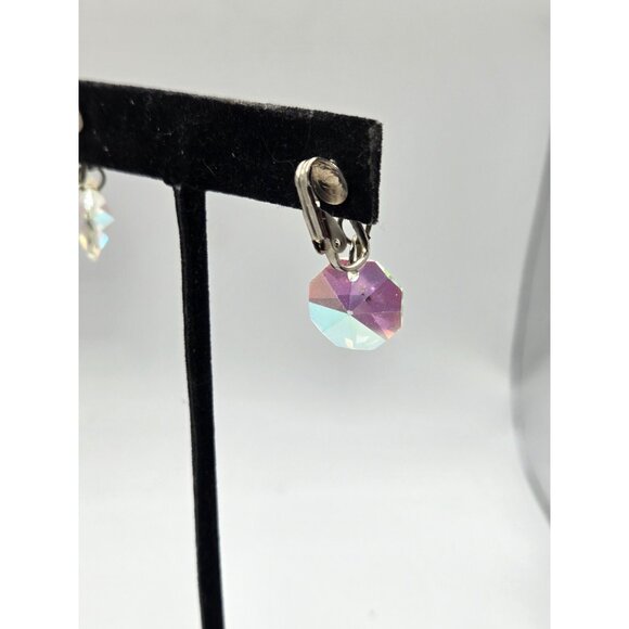 Vintage STERLING Silver Aurora Borealis Crystal Necklace & Clip on Earring Set - Picture 7 of 8